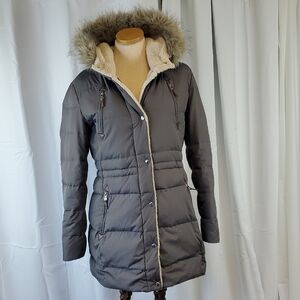 Lauren Ralph Lauren Women's Medium Gray Fur-Trimmed Puffer 60/40 Down Jacket